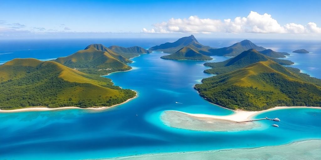 Aerial view of Raivavae and Rimatara islands.