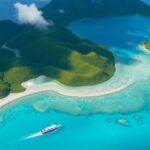 Freighter sailing through the stunning Austral Islands' waters.