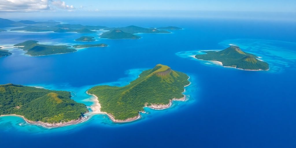 Vue aérienne des îles Tubuai, Rurutu et Raivavae.