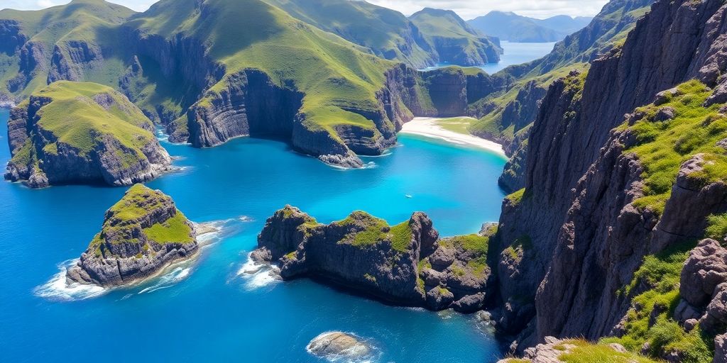 Rugged coastline of the Austral Islands by the sea.