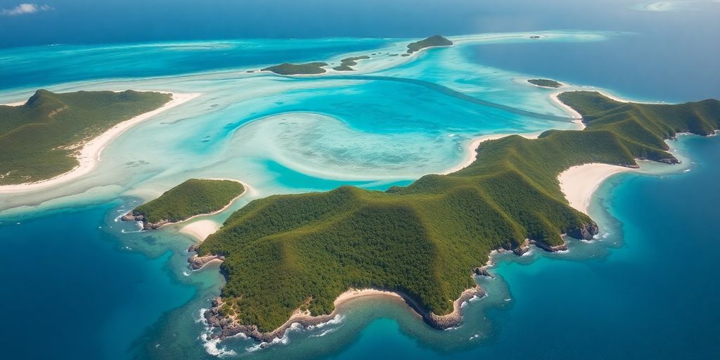 Vue pittoresque des îles du Pacifique Sud et des eaux turquoise.