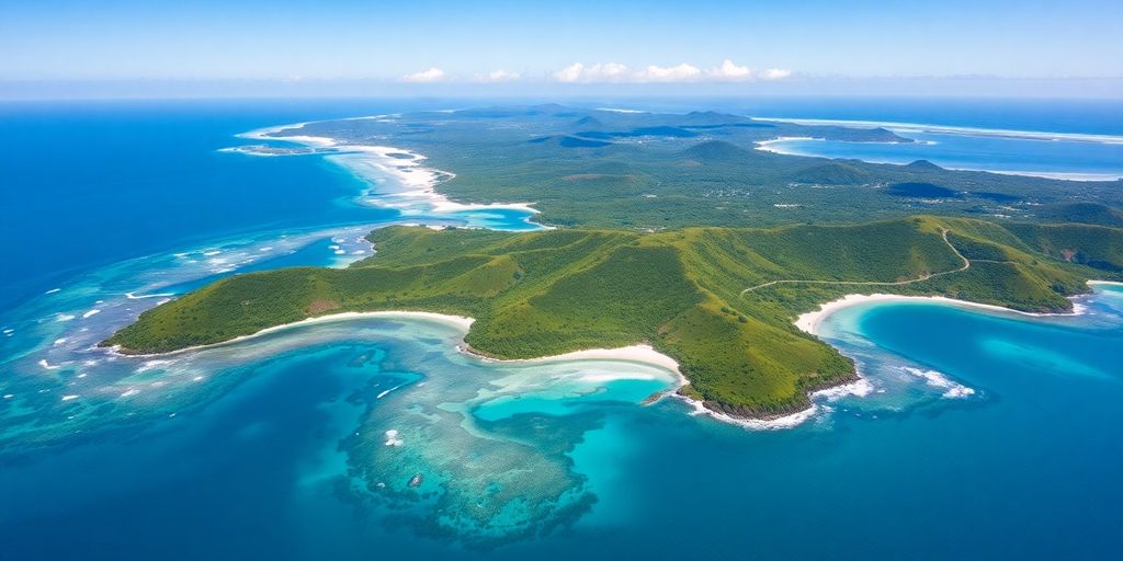 Aerial view of Tubuai and Rimatara islands.