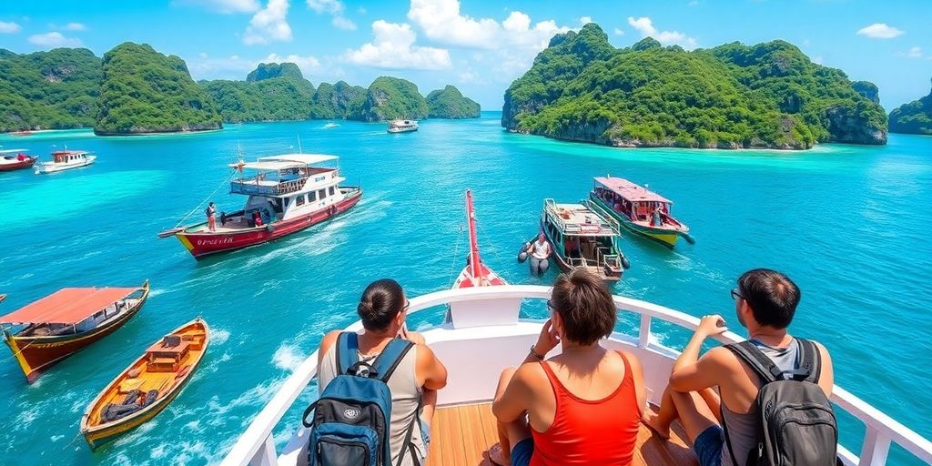 Backpackers enjoying the Tuhaa Pae Freighter Cruise.