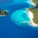 Aerial view of Raivavae and Rimatara islands.