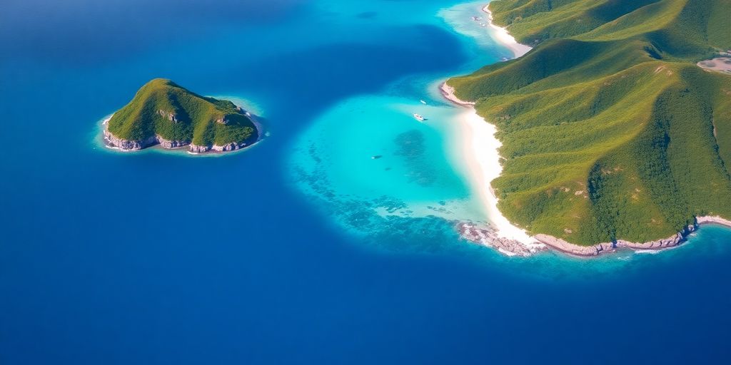 Aerial view of Raivavae and Rimatara islands.