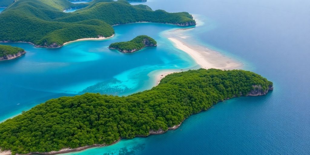 Vue aérienne époustouflante des îles Australes luxuriantes.